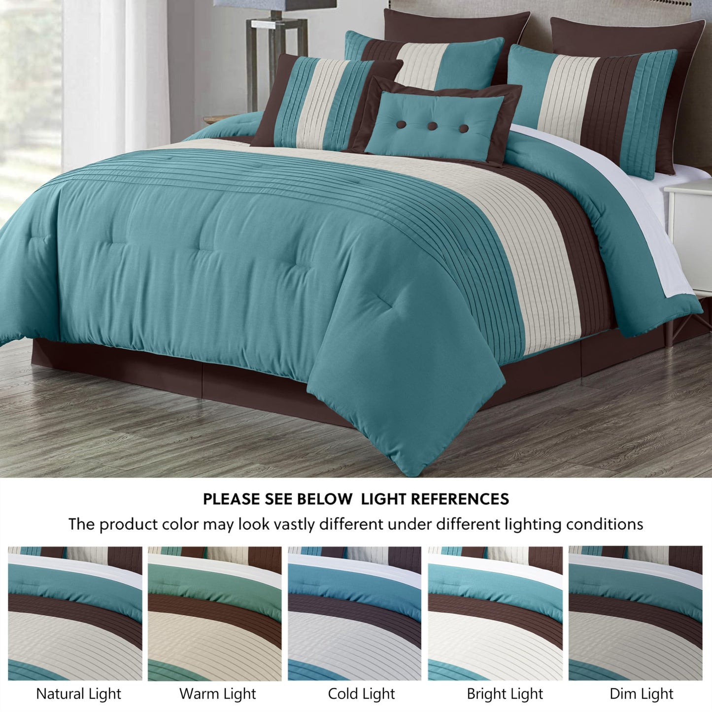 Chezmoi Collection Loft 8-Piece Luxury Striped Comforter Set (Full, Blue/Beige/Chocolate Brown)