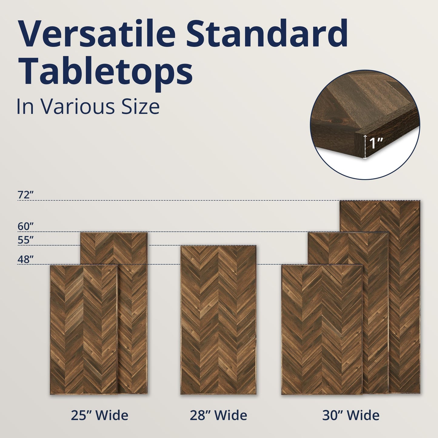 Howizz 60x30 in Solid Wood Table Top - 1in Thick Butcher Block Countertop for Standing Desk, Office Table, Workbench, DIY Furniture Projects, Dark Walnut Chevron