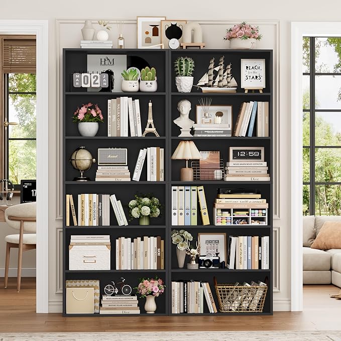 FOTOSOK 6-Tier Open Bookcase and Bookshelf Set of 2, Freestanding Display