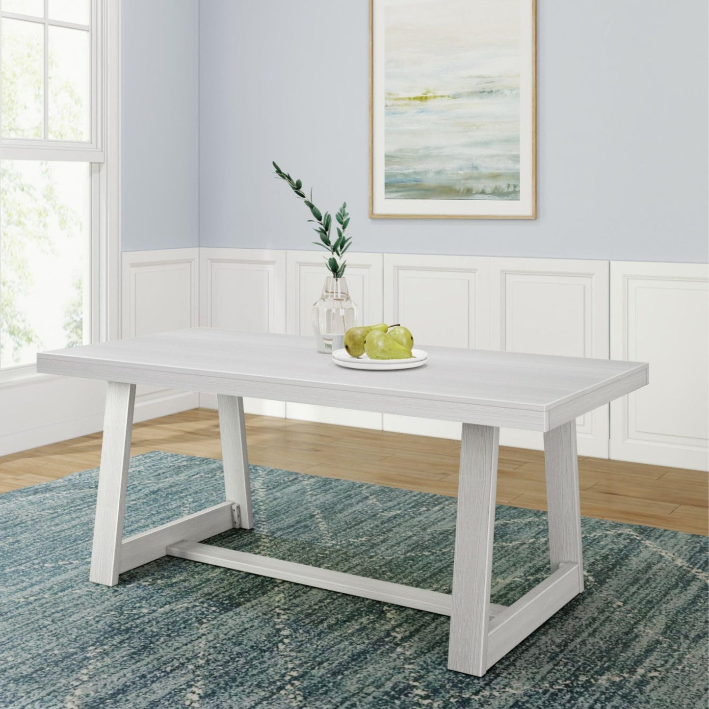 Plank+Beam 72 Inch Farmhouse Dining Table, Solid Wood Rustic Kitchen Table, Large Wooden Rectangular Dinner Table for Dining Room, Home Office, Living Room Furniture, Easy Assembly, White Wirebrush