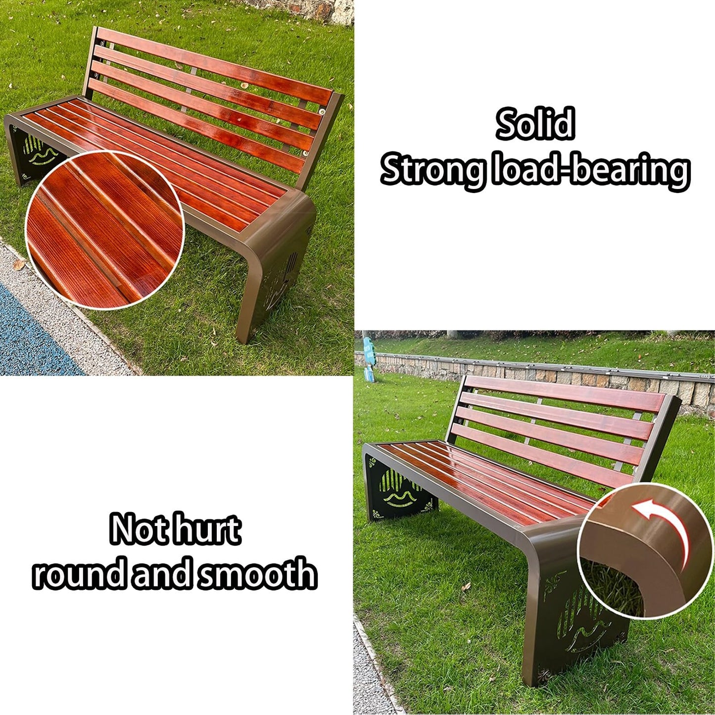This Outdoor Patio Garden Bench, 180cm Steel Frame Park Slats Bench with Backrest, Perfect for Lawn, Balcony, Porch, and Backyard Seating