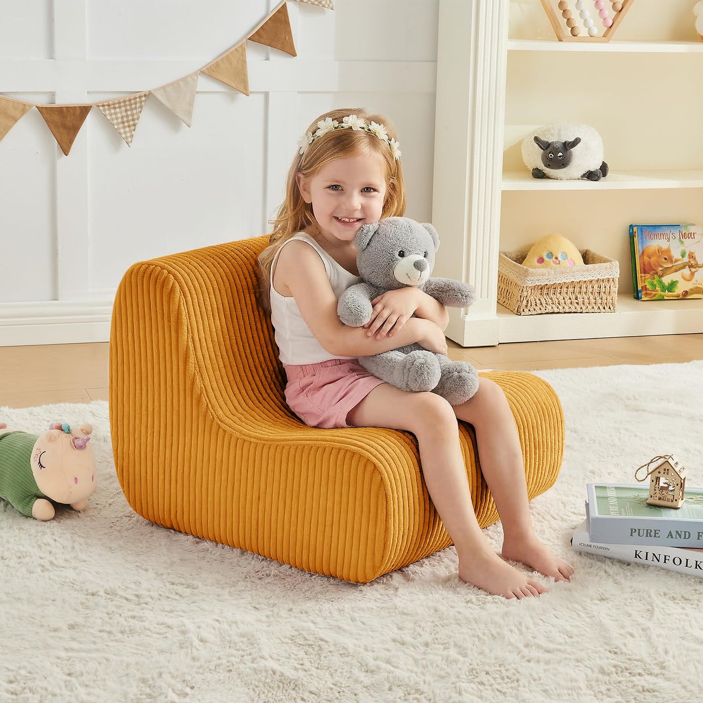 DAICO Kids Bean Bag Chair Ultra-Soft Toddler Bean Bag Sofa with Handle, Small Toddler Comfy Lazy Lounger Reading Foam Chairs for Playroom or Bedroom - Birthday Gift for Boys and Girls