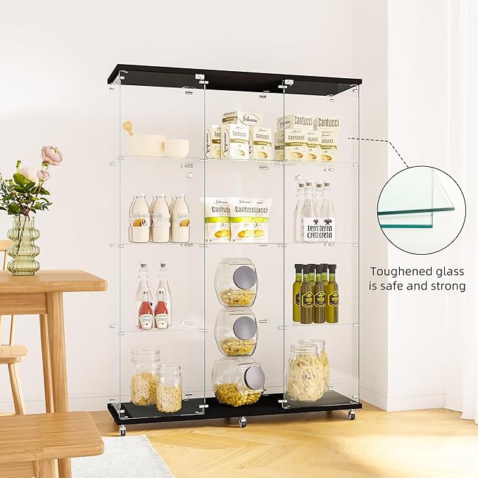 FLYMUHJIA Curio Cabinets with Glass Doors Modern Glass Shelves Tempered Glass