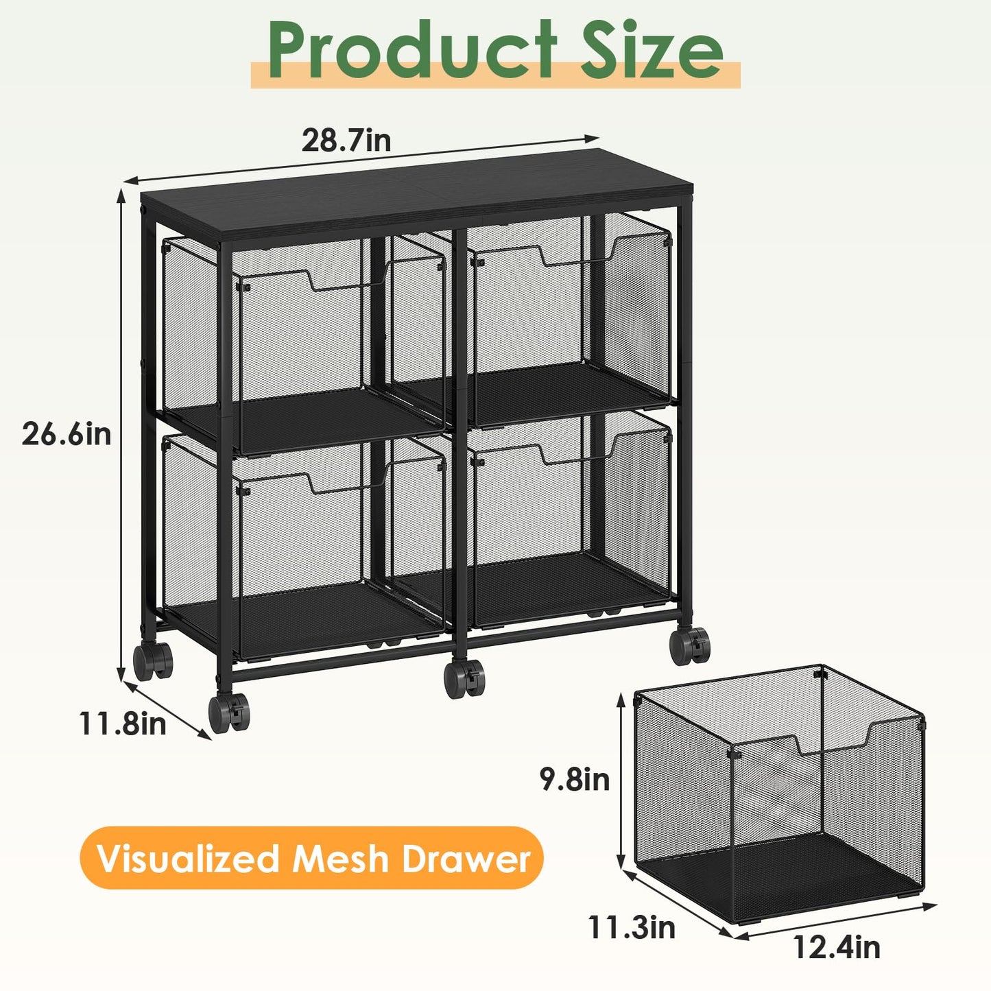 Sbanmao 4 Drawer Lateral File Cabinet, Mobile Filing Cabinet, Printer Stand with Wheels Under Desk Storage Office Storage Cabinet Fits Letter Size for Home Office, Black