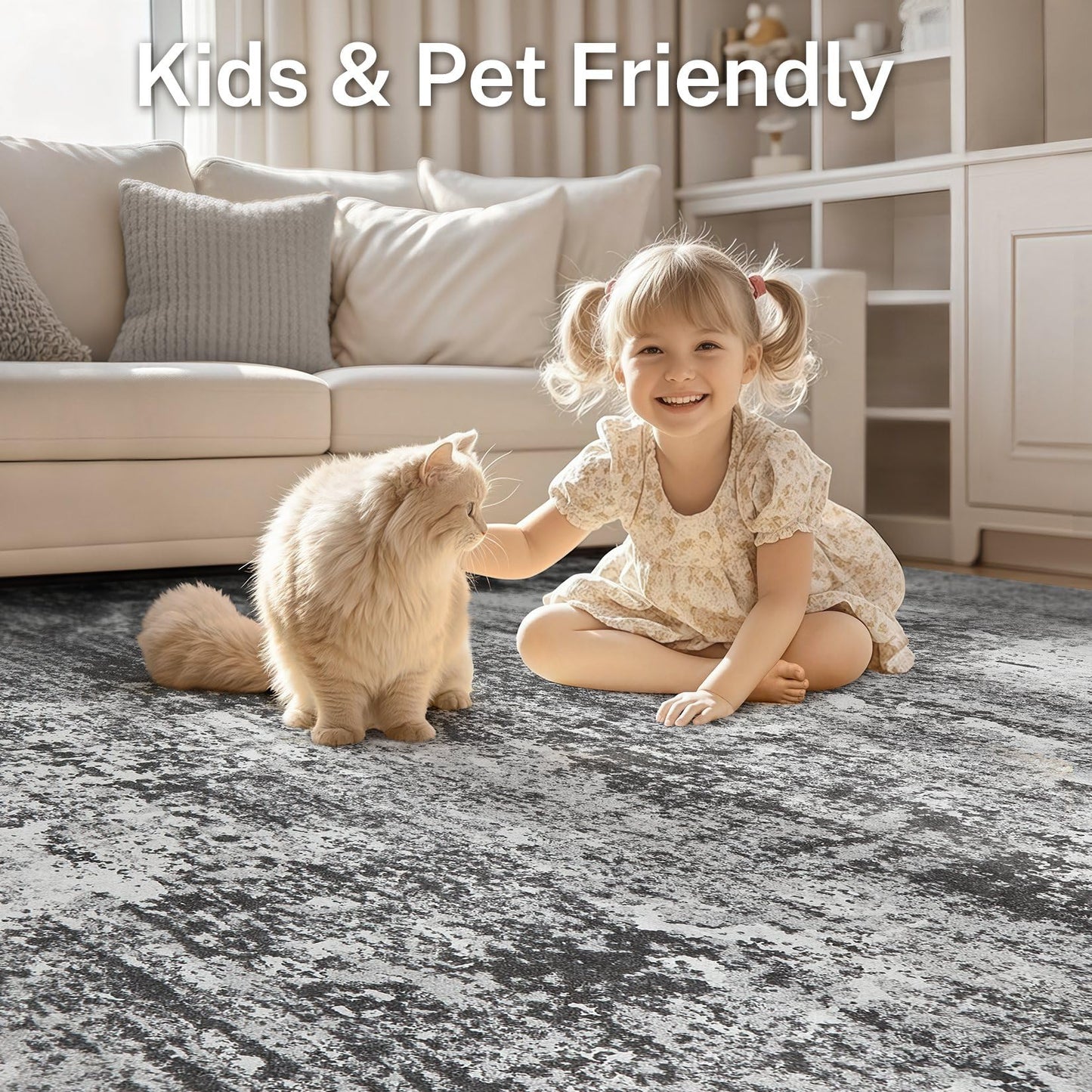 Micgeek Area Rug Living Room - 5X8 Abstract Washable Large Soft Foldable Non Slip Rug Neutral Modern Low Pile Carpet for Bedroom Nursery Dining Room Kitchen Home Office Indoor - Grey