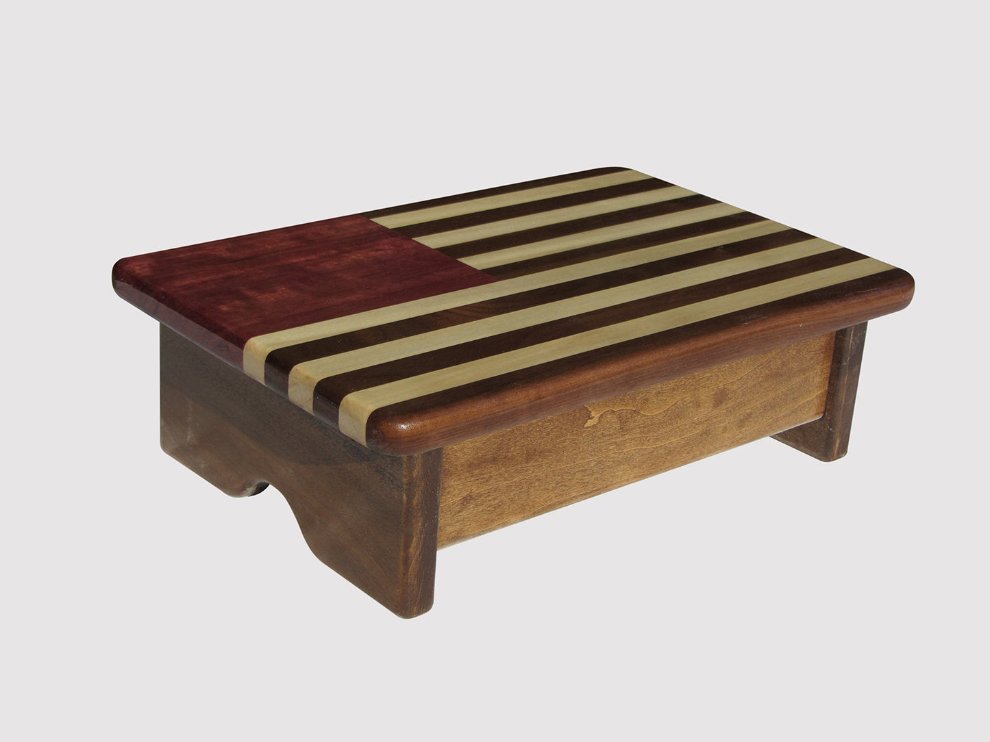 KR Ideas Foot Stool Poplar Wood American Flag Design (Made in The USA) (Walnut Stain - 4" Tall)