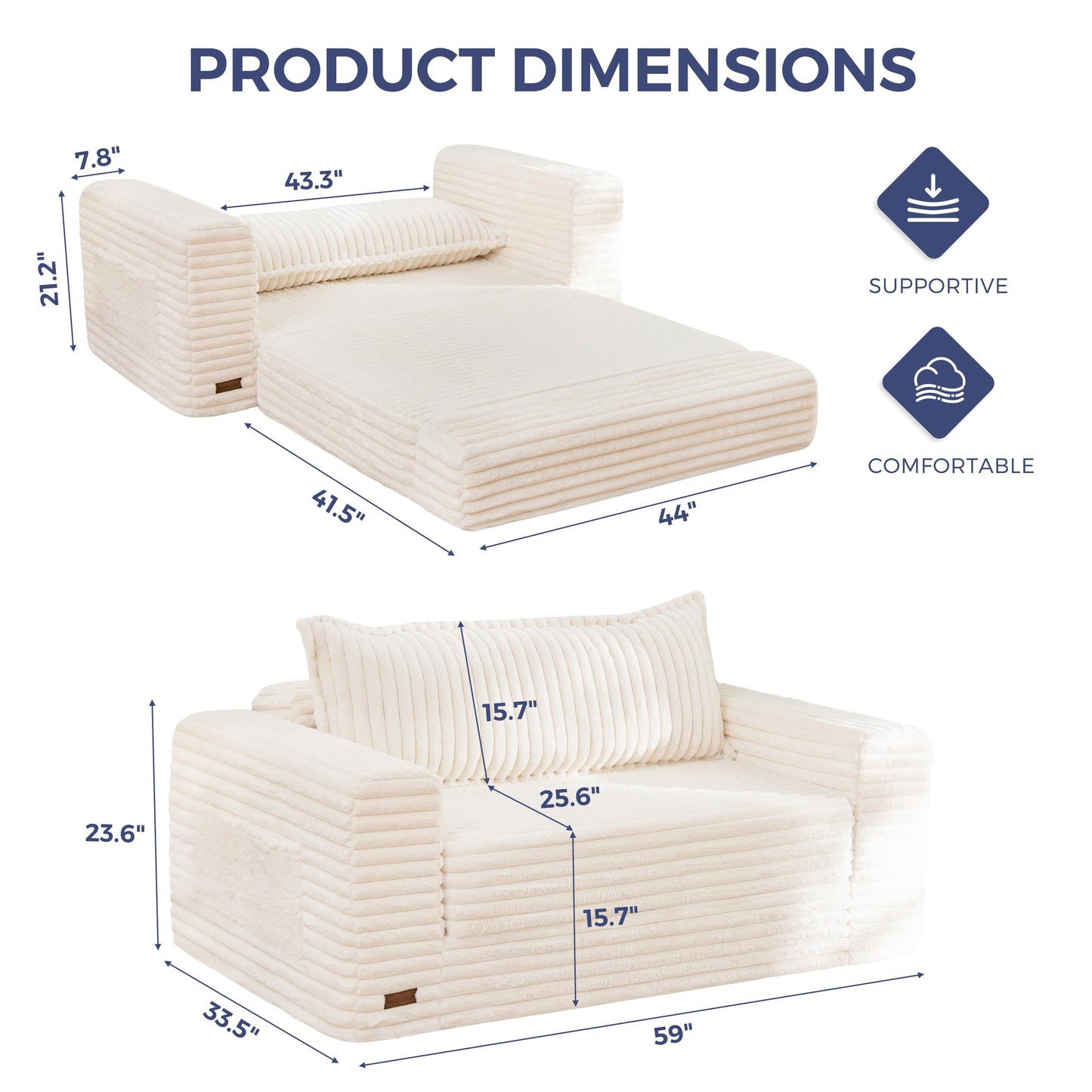 MAXYOYO Convertible Sofa Bed, 2 in 1 Folding Couch Bed for Small Space, Pull Out Loveseat Sofa Couch with Large Back Pillow, Plush Faux Fabric Lounge Couch for Living Room, Apartment, Beige