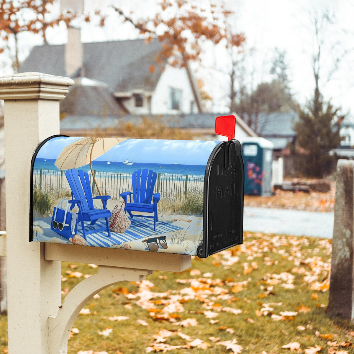 Sweetshow Summer Beach Life Mailbox Covers Magnetic Standard Size 18" X 21",Blue Ocean Nautical Coastal Theme Mailbox Wraps Post Letter Box Cover for Holiday Garden Yard Decor