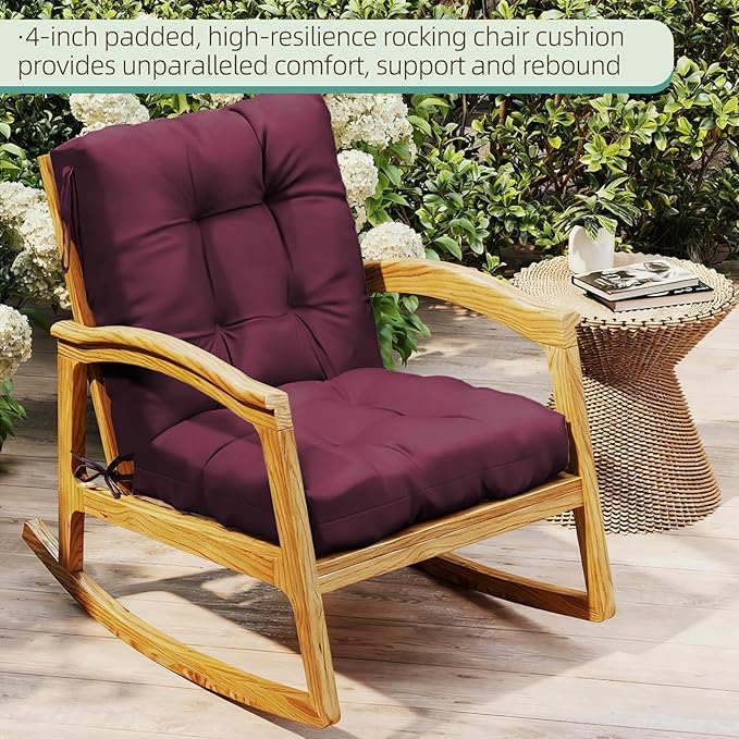 Outdoor Chair Cushions Set of 2, High Back Soft Seat Pad