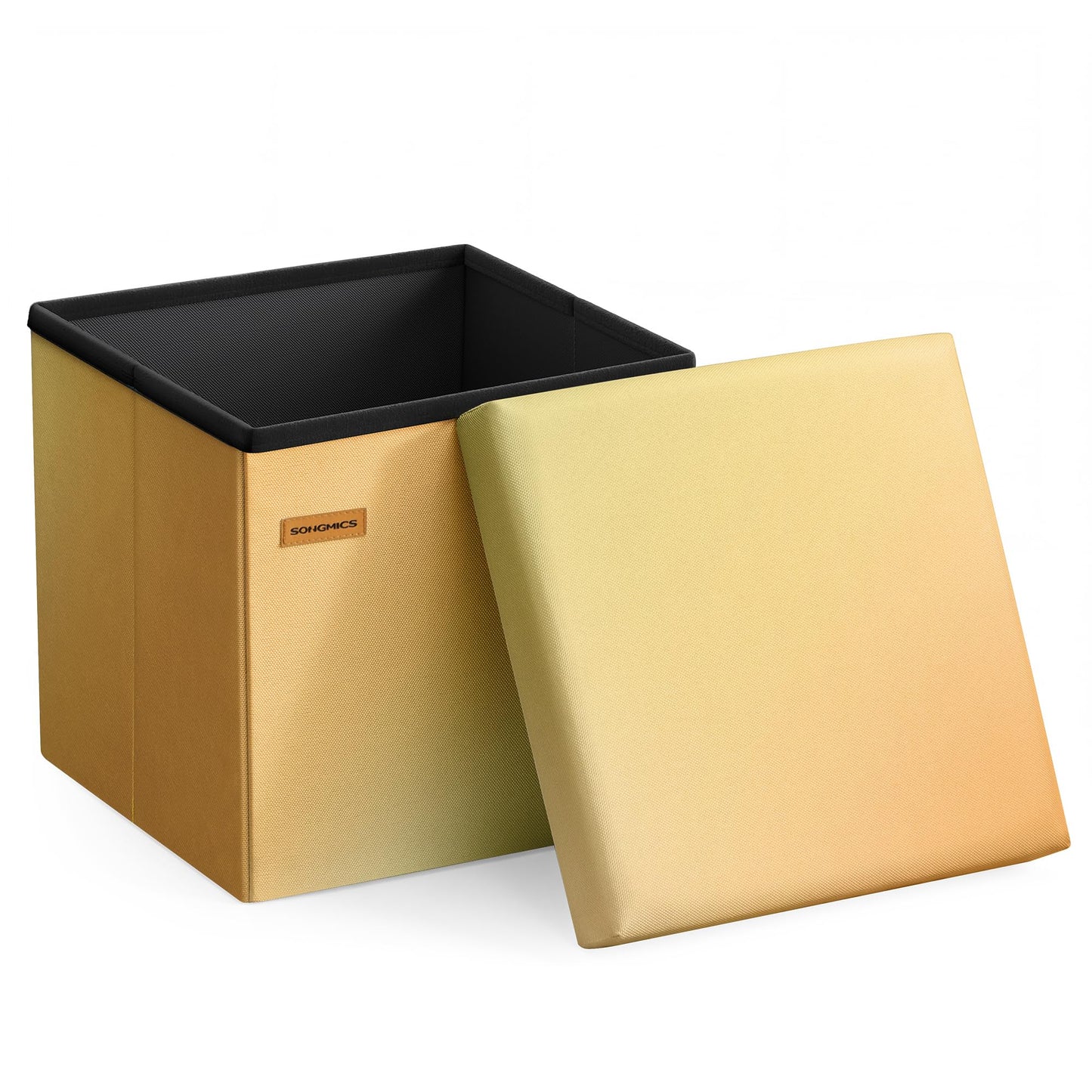 SONGMICS Folding Storage Ottoman Bench, Linen Fabric, Storage Chest, Foot Rest Stool, Holds up to 286.6 lb, 11.8 x 11.8 x 11.8 in, Bedroom Bench, Orange-Gold Ombre, Minota Collection ULSF028X301