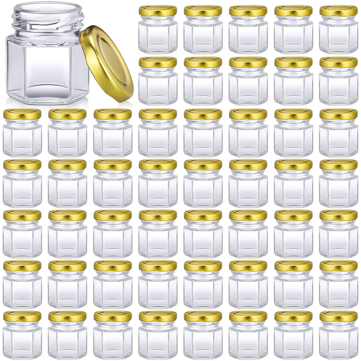 Nuogo 100 Pack 1.5oz Mini Hexagon Glass Jars Bulk for Wedding Small Honey Jars with Lids Spice Jars Canning Jars Mason Jars for Gifts Candy Honey Wedding Party Favors DIY Crafts