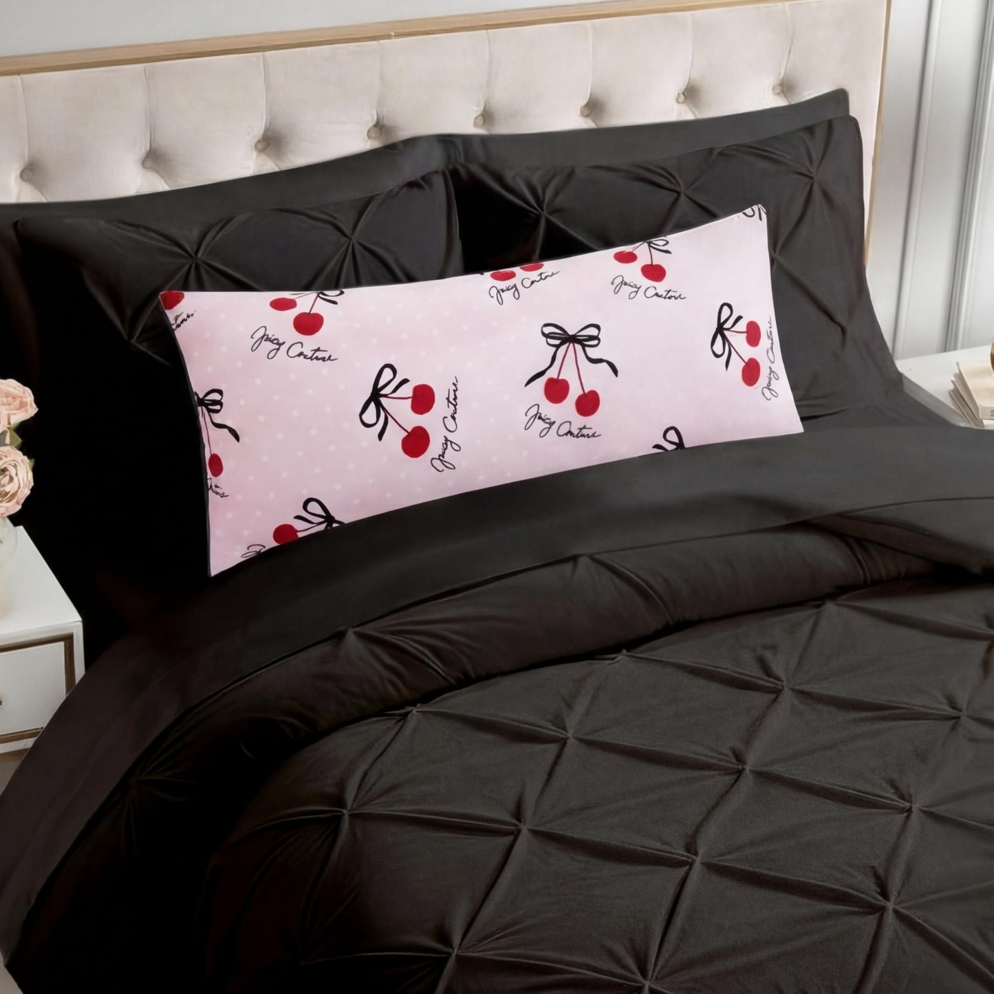 Juicy Couture 20" x 48" Plush Body Pillow, Cherry Bows Pink