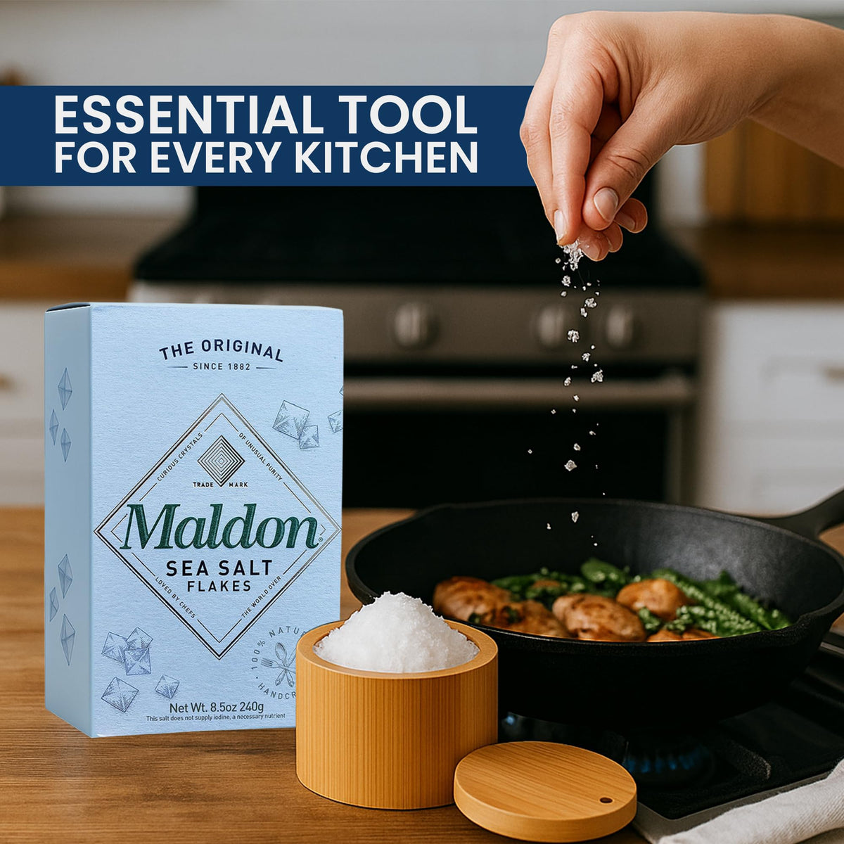 NORTHWARD SPIRIT Bamboo Salt Box Cellar Canister Gift Set With Maldon Sea Salt Flakes 8.5 Oz Box - Great For Salts, Spices, Seasonings In Your Gourmet Kitchen