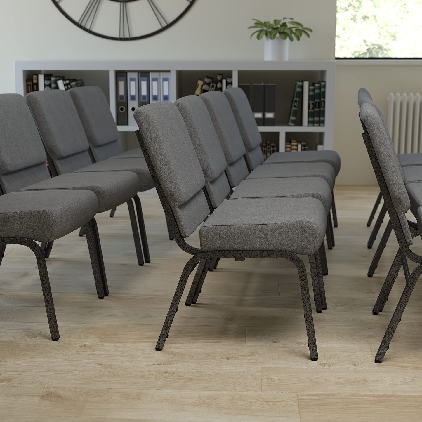 Flash Furniture HERCULES Series 21''W Stacking Church Chair in Gray Fabric - Silver Vein Frame
