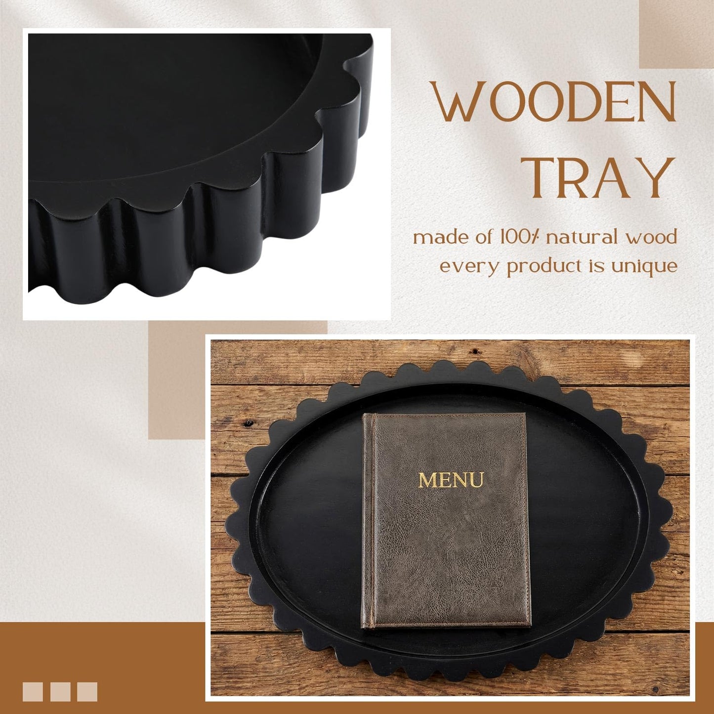 Teecyhooo 13.5 x 9.5'' Large Oval Decorative Tray for Coffee Tables Wooden Modern Coffee Table Tray Handmade Trays Home Decor for Living Room Kitchen Accent Table Centerpiece Counter Decorative Trays