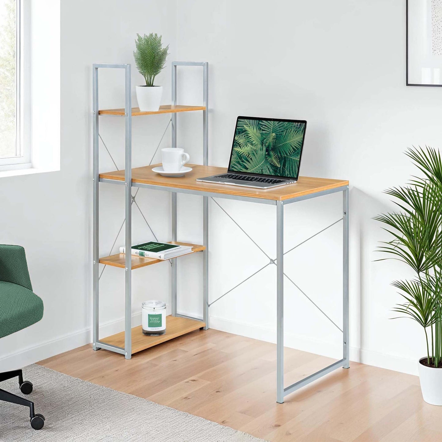Convenience Concepts Desigsn2Go Office Workstation Desk 36" - Modern, Contemporary Writing Accent with Storage Shelves for Dorm Room & Home Study, Light Oak