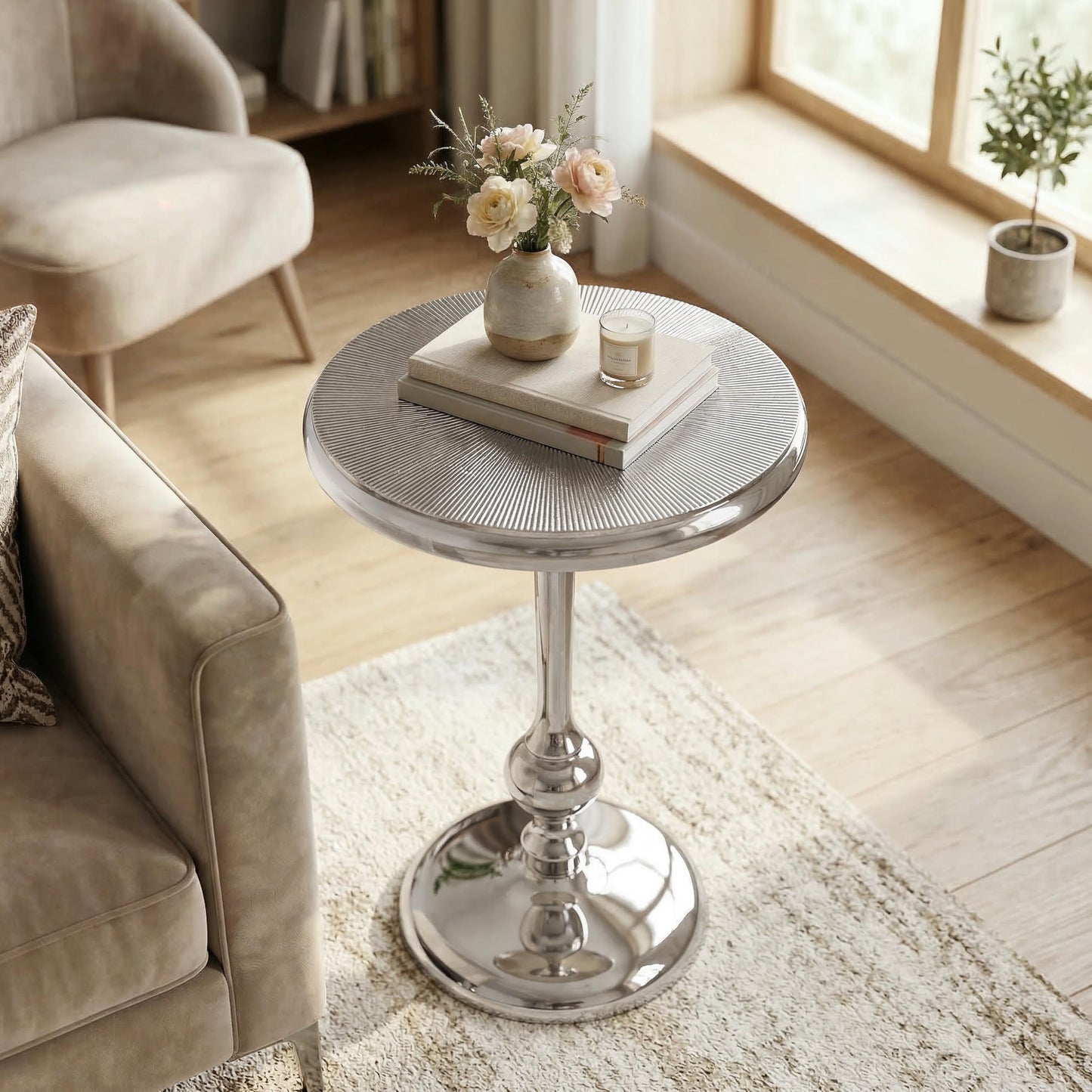 End Table for Living Room, Side Table, Small Side Table Nightstand, Space-Saving End Tables Living Room with Tool-Free Assembly, Modern Silver Accent Table Furniture 15x22