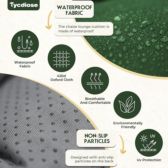 Outdoor Chaise Lounge Chair Cushion Waterproof 74.4 x 22 x 4.7 Inches Memory