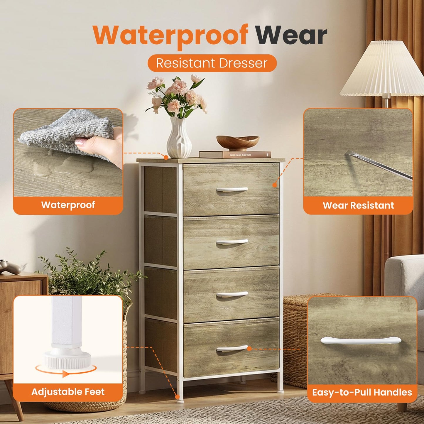 Sweetcrispy 4-Drawer Fabric Dresser Storage Tower Nightstand Chest