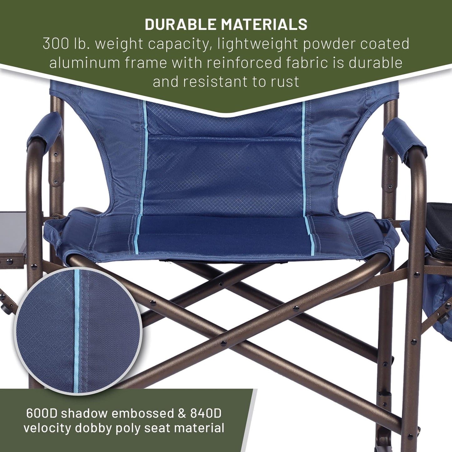 TIMBER RIDGE Folding Camping Chair with Cooler Bag, Director Chair Foldable with Side Table for Adults, Camp Chairs for Outdoor, Lawn, Sports, Fishing, Heavy Duty Supports 300lbs, Blue