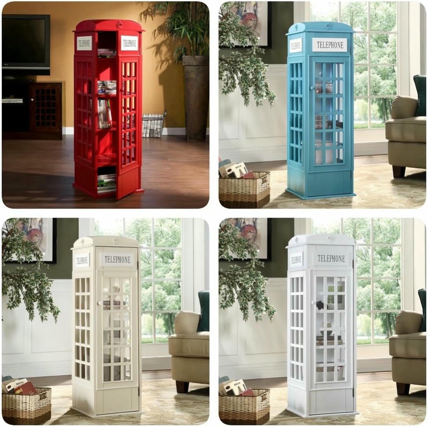 MNJVCFDS Telephone Booth Bookshelf, 5-Tier Wood Bookcase, Floor Standing Bookcase with Acrylic Door, Phone Booth Storage Cabinet Organizer Display Bookshelf