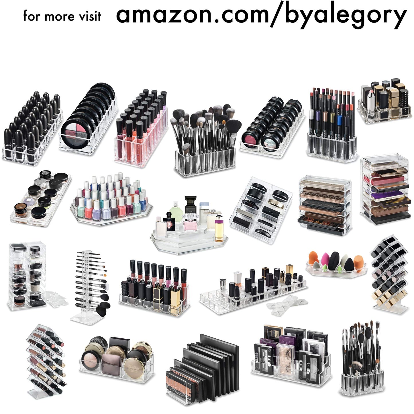 byAlegory Acrylic Makeup Eyeshadow Palette Organizer W/ Removable Dividers | 10 Space Vanity Desk Storage Fits All Palette Sizes - Clear