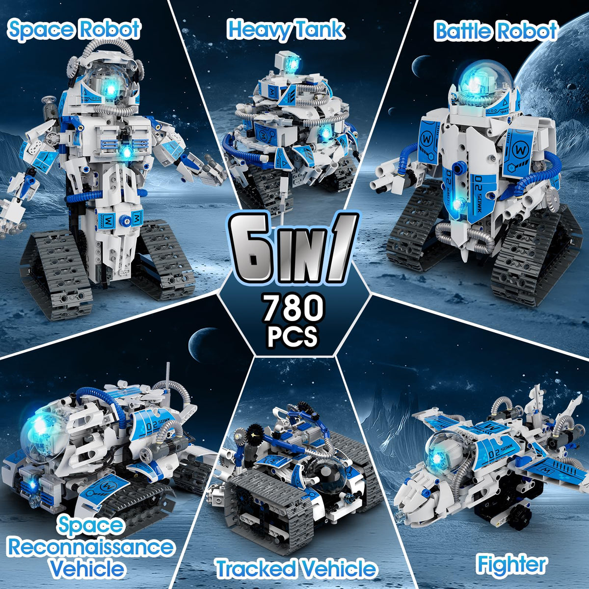 ACIKETO 6 in 1 STEM Robot Building Kit, 780 PCS APP & Remote Control Space Robot Toys for Kids Age 8-14+, Engineering Technic Coding Robotic Kit, Educational Science Set Birthday Gift for Boys Girls