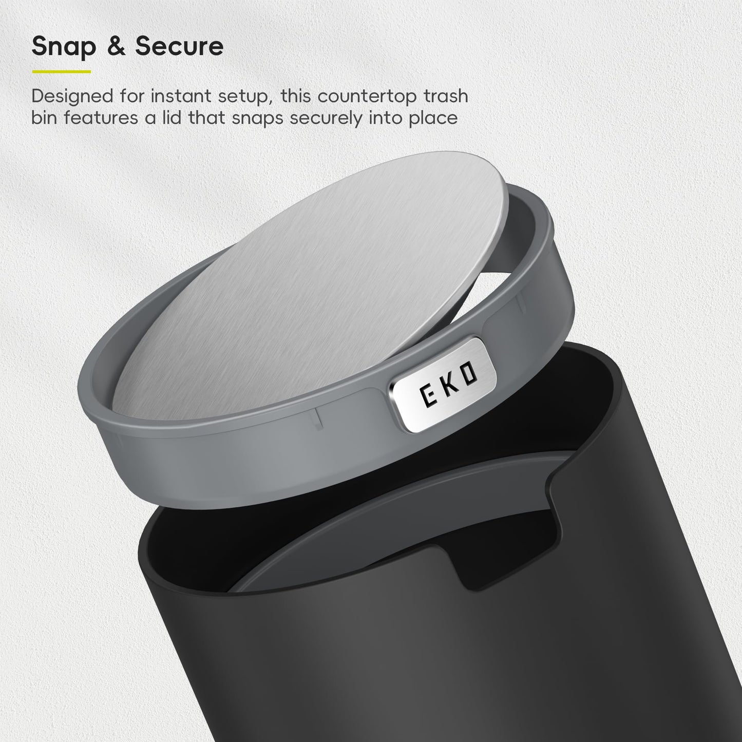 EKO Fandy 0.58 Gal/2.2L Mini Trash Can with Lid, Swing-Top Desktop Trash Can for Bathroom, Countertop, Vanity, Desk or Office, Small Garbage Bin (Black)
