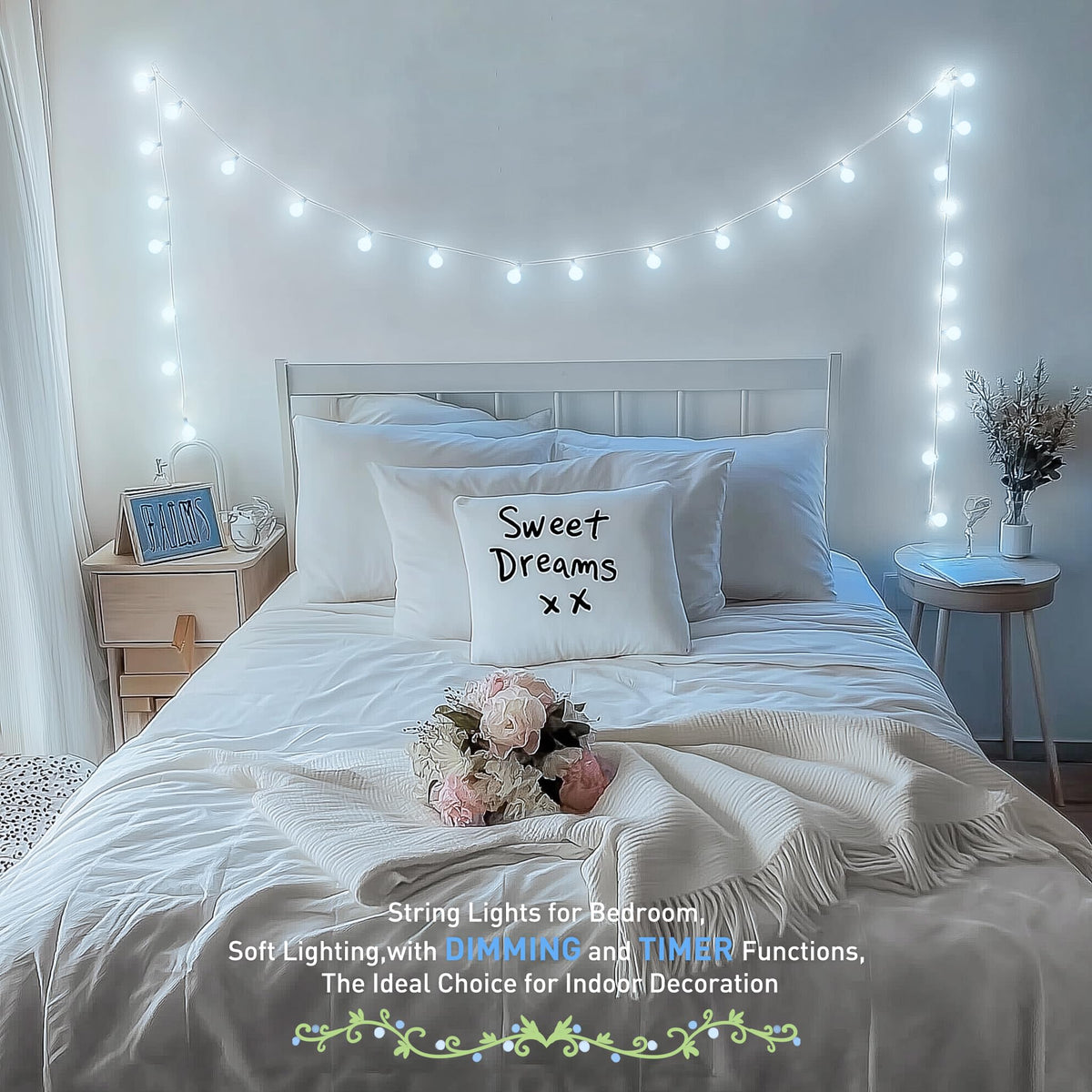 JMEXSUSS 100 LED White String Lights Indoor, Connectable Globe String Lights Plug in with Remote, 33 ft 8 Modes Christmas Fairy Light Outdoor for Bedroom Room Mirror Party Holiday Valentines Decor