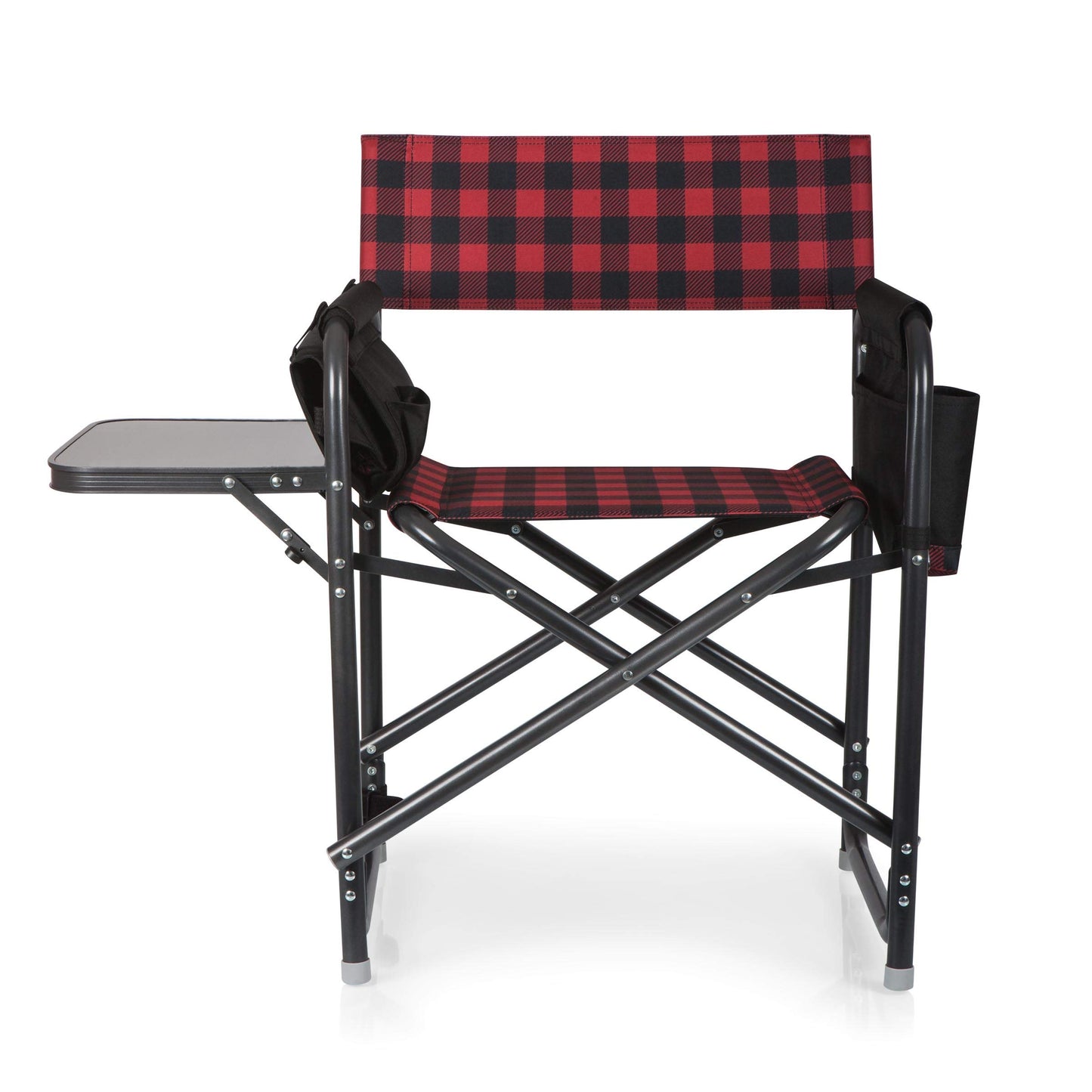 PICNIC TIME Outdoor Directors Chair with Side Table, 300 lb Capacity Folding Outdoor Beach Chair for Adults with Foldaway Backpack Straps, Armrest Caddy, and Umbrella Loop (Buffalo Plaid Pattern)