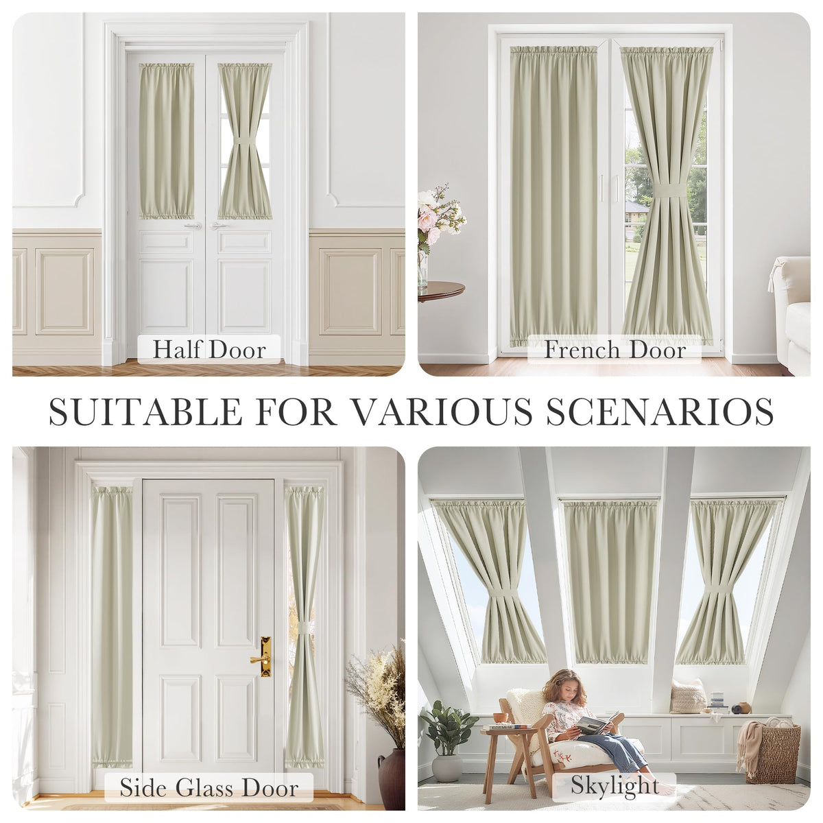 PONY DANCE Beige Back Door Curtains for Door Window, 100% Blackout Dual Rod Pocket Privacy French Curtain for Kitchen, Thermal Insulated Small Window Drapes for Classroom, W25 x L40, 1 Panel