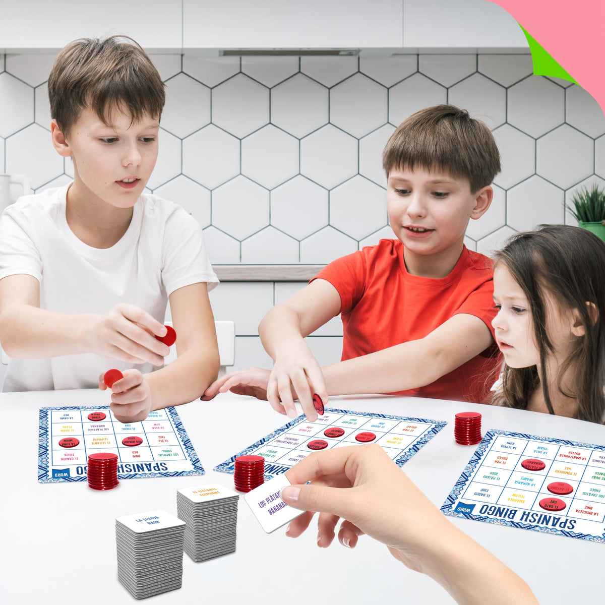 SpriteGru Spanish Bingo Game, 12 Vocabulary Bingo Board Game Bilingual Word Learning Educational Toys for Words Learning - Ages 5 and up (Up to 12 Players)