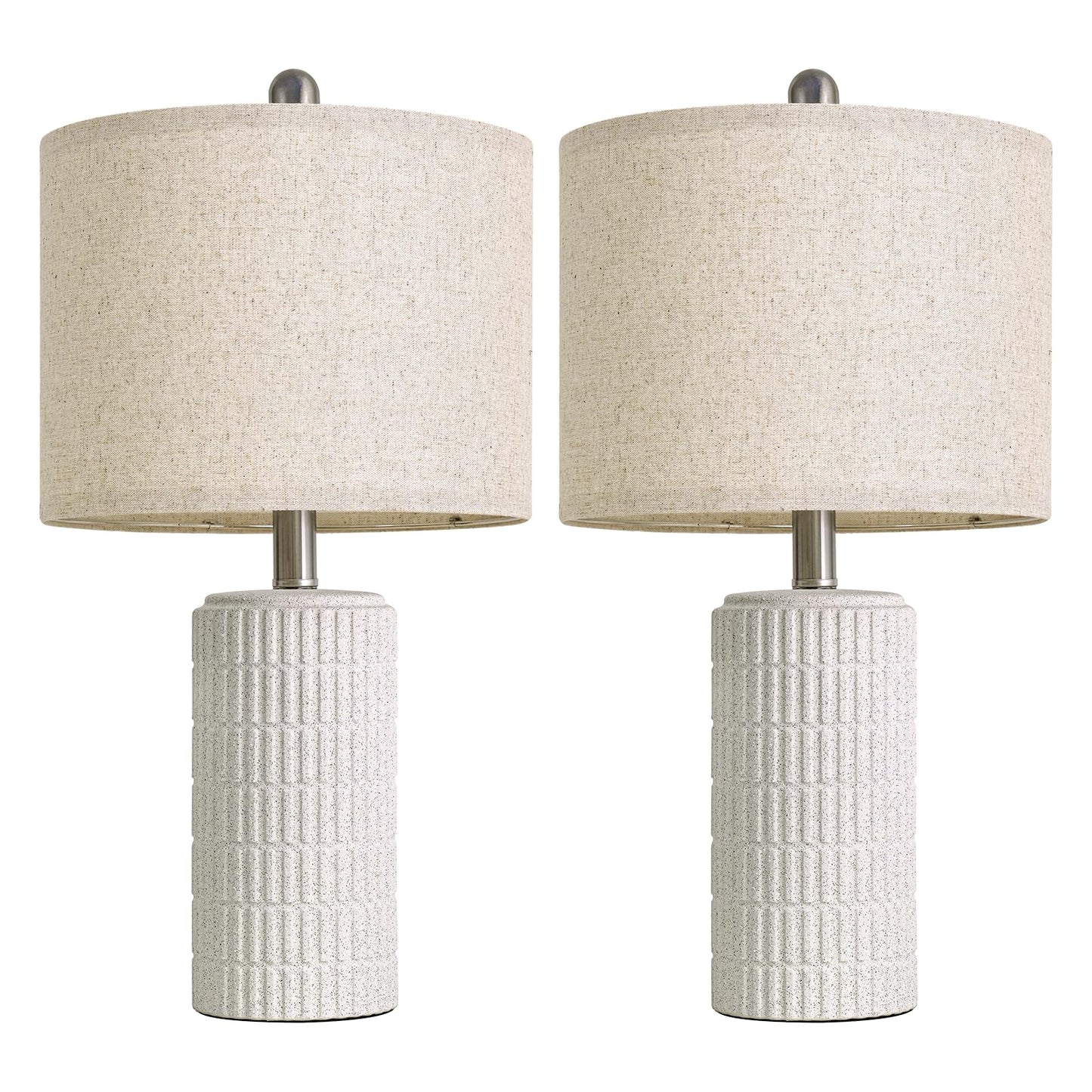 PoKat 20.75" Stone-Like Farmhouse Ceramic Table Lamps Set of 2 for Bedroom, White Bedside Lamps for Night Stands, Matte-Textured Decor Nightstand Table Lamps for Living Room End Table White