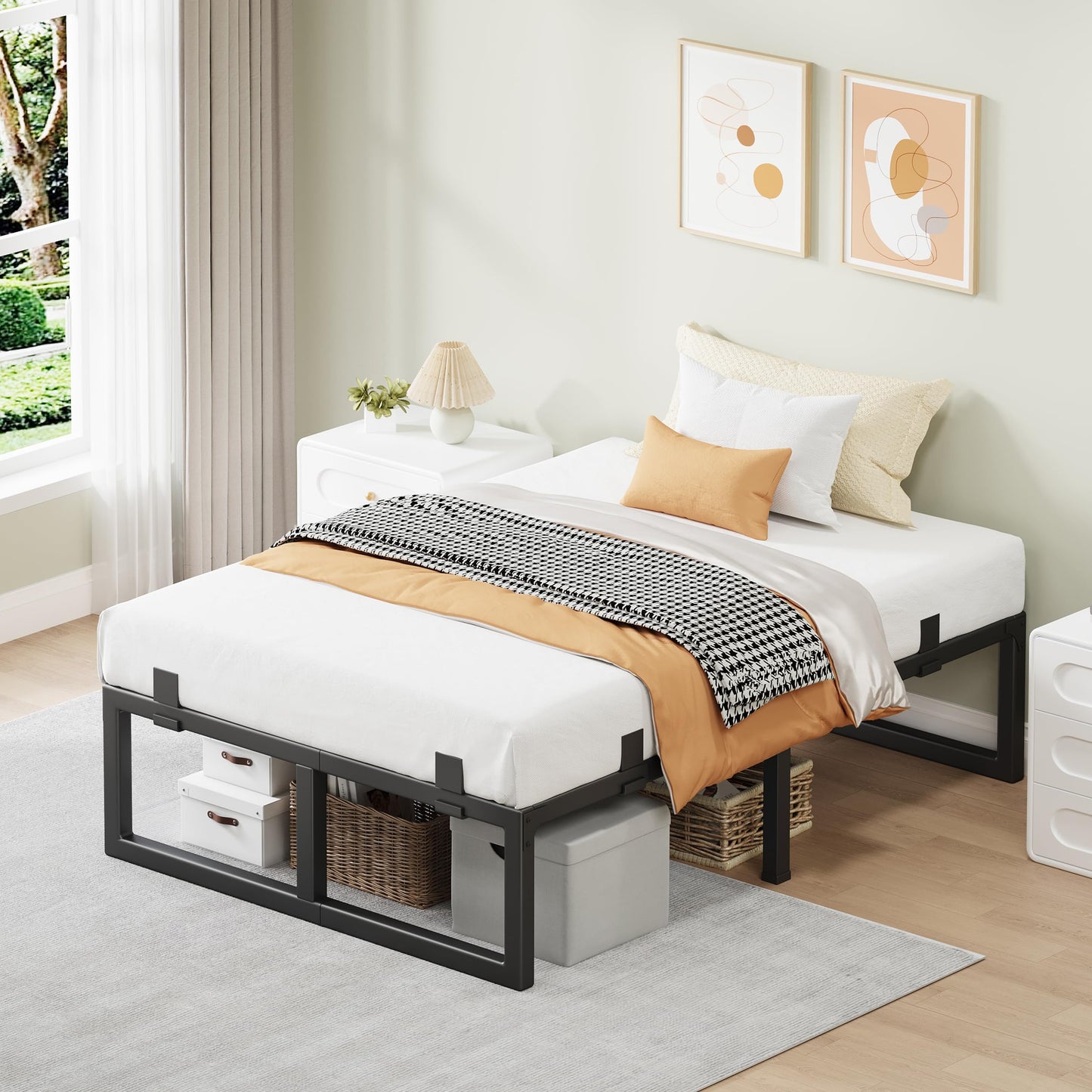 Cresyfu Twin Bed Frames, 18 Inch Metal Platform Bed Frame with Squeak Free U-Slot Design, 6 Non-Slip Guards, 3500lbs Heavy Duty Steel Slat Support, No Box Spring Needed, Under Bed Storage, Black