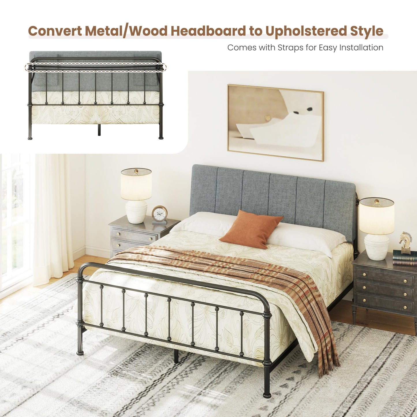 Liiwepo Queen Size Headboard Only-No Assembly, Upholstered Headboard Queen Size Linen Fabric Modern Style Headboards Extra-Thick, Dark Gray