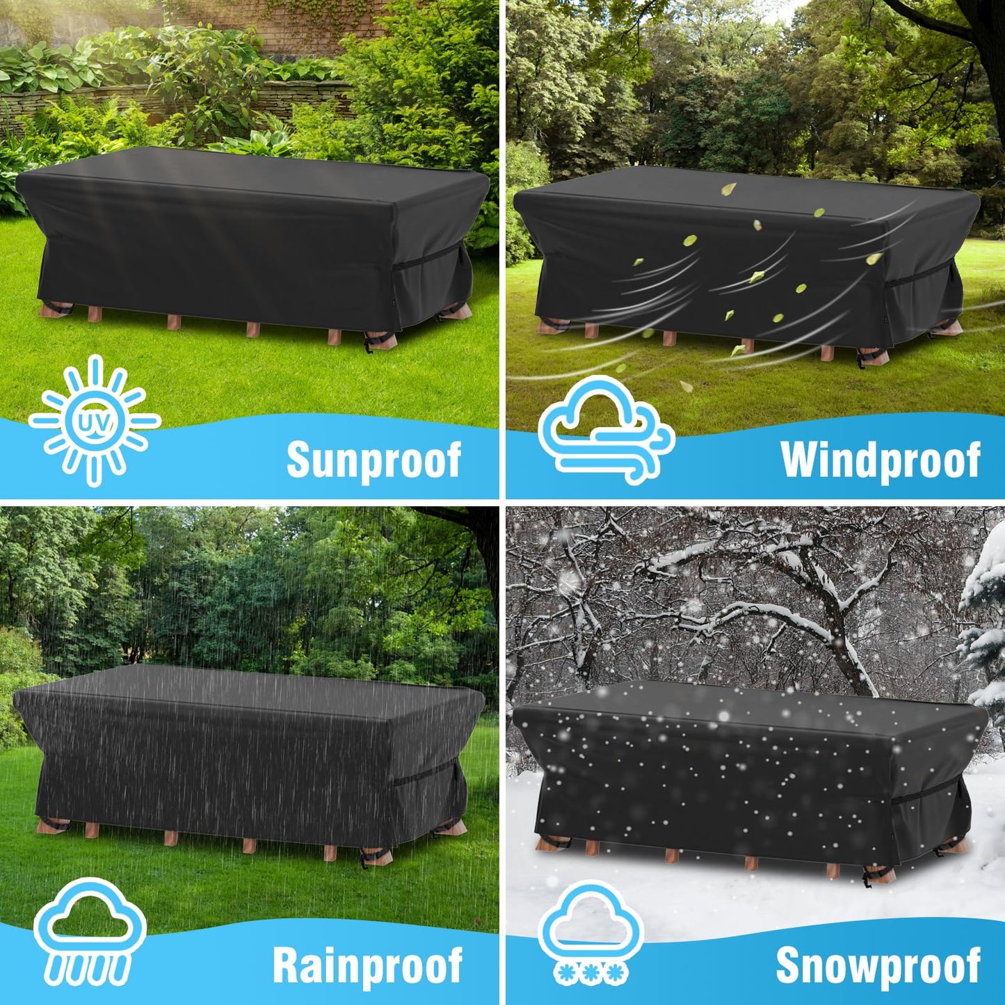 Velway Patio Table Chairs Set - Square Waterproof 90"L x 62"W x 28"H Outdoor Bistro Dining Set - Fire Pit Table Cover - Furniture Cover - Small Rectangle Ultra Windproof UV-Resistant