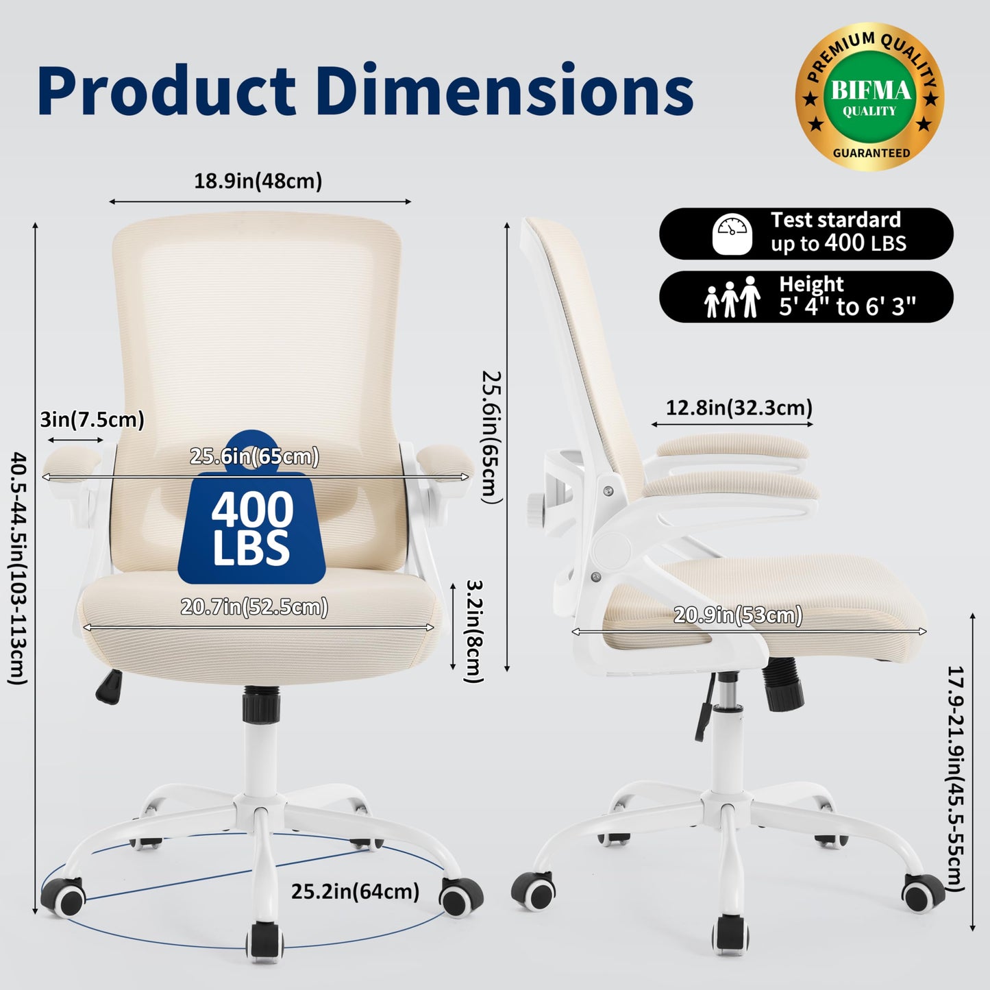 Ergonomic Office Chair, Desk Chair with Adjustable Lumbar Support, Breathable Mesh Comfy Computer Chairs with Flip-up Armrests Executive Task Chair for Adults Home Office (Buff Beige)