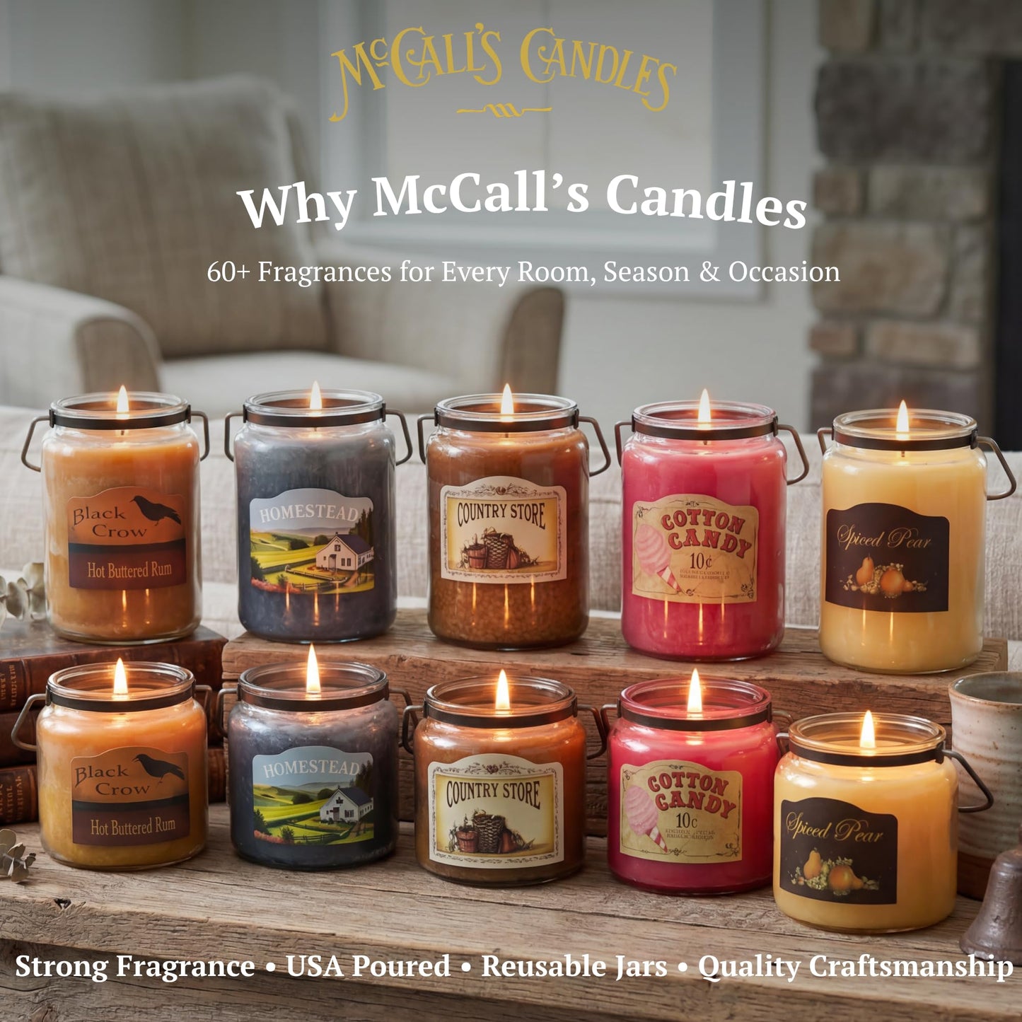 McCall’s Candles | Peach Tea | 18 oz Scented Candle | Indulgence Collection | USA-Poured | Double Wick | Grooved Jar with Carrying Handle | Porch-Side Citrus & Herbal Fragrance