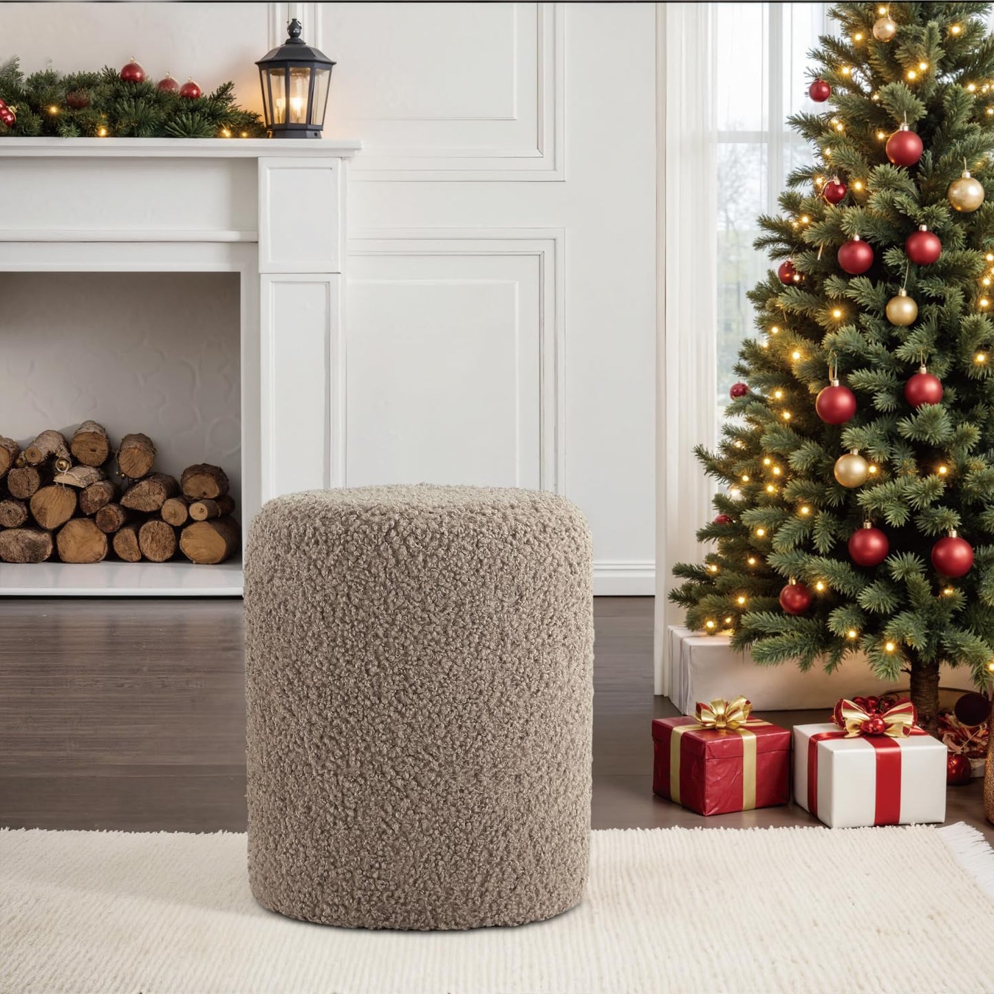 Get Set Style Modern Round Ottoman with Soft Padded Seat, Multifunctional Vanity Stool for Makeup, Upholstered Footrest Stool Ottoman Foot Stool for Living Room, Bedroom
