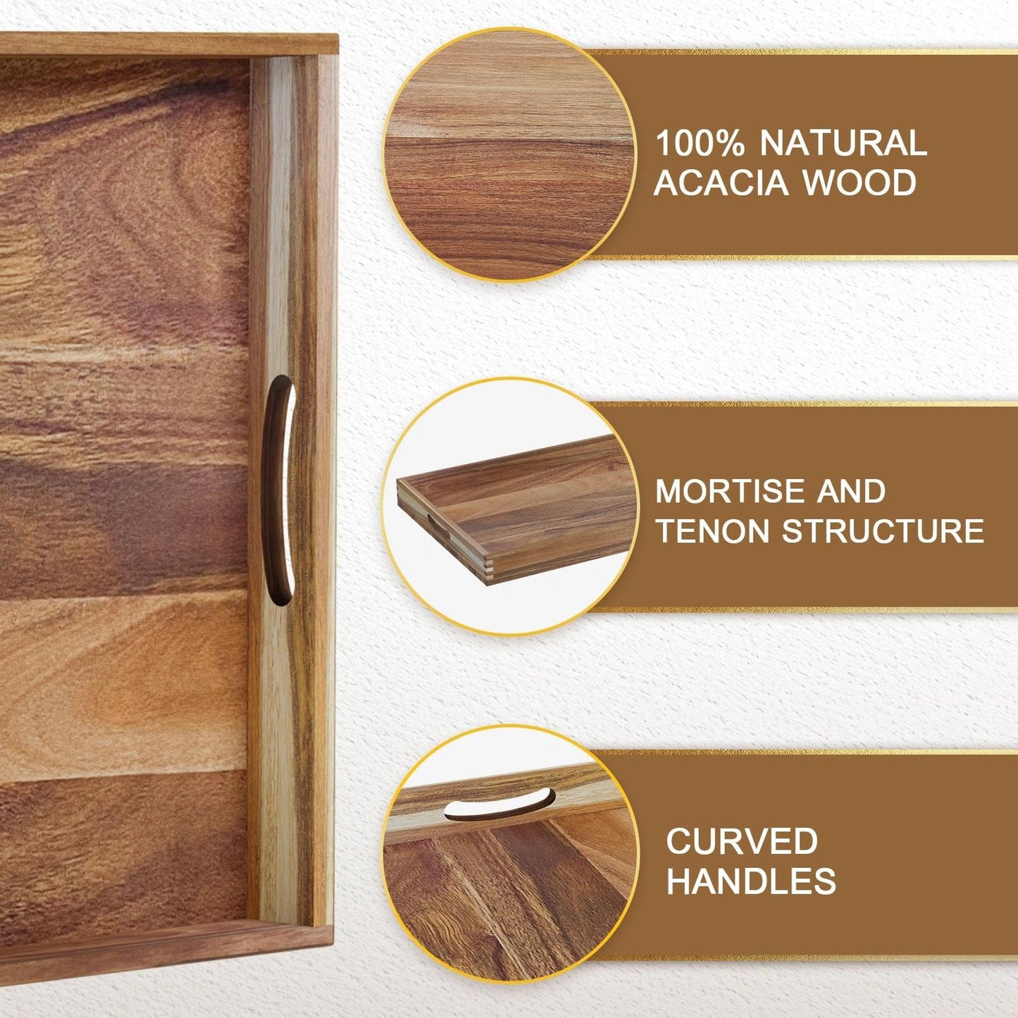 MAONAME Extra Large Ottoman Tray, 32 x 18 inches Wooden Serving Tray for with Handles, Acacia Wood Serving Platter Trays for Living Room, Breakfast