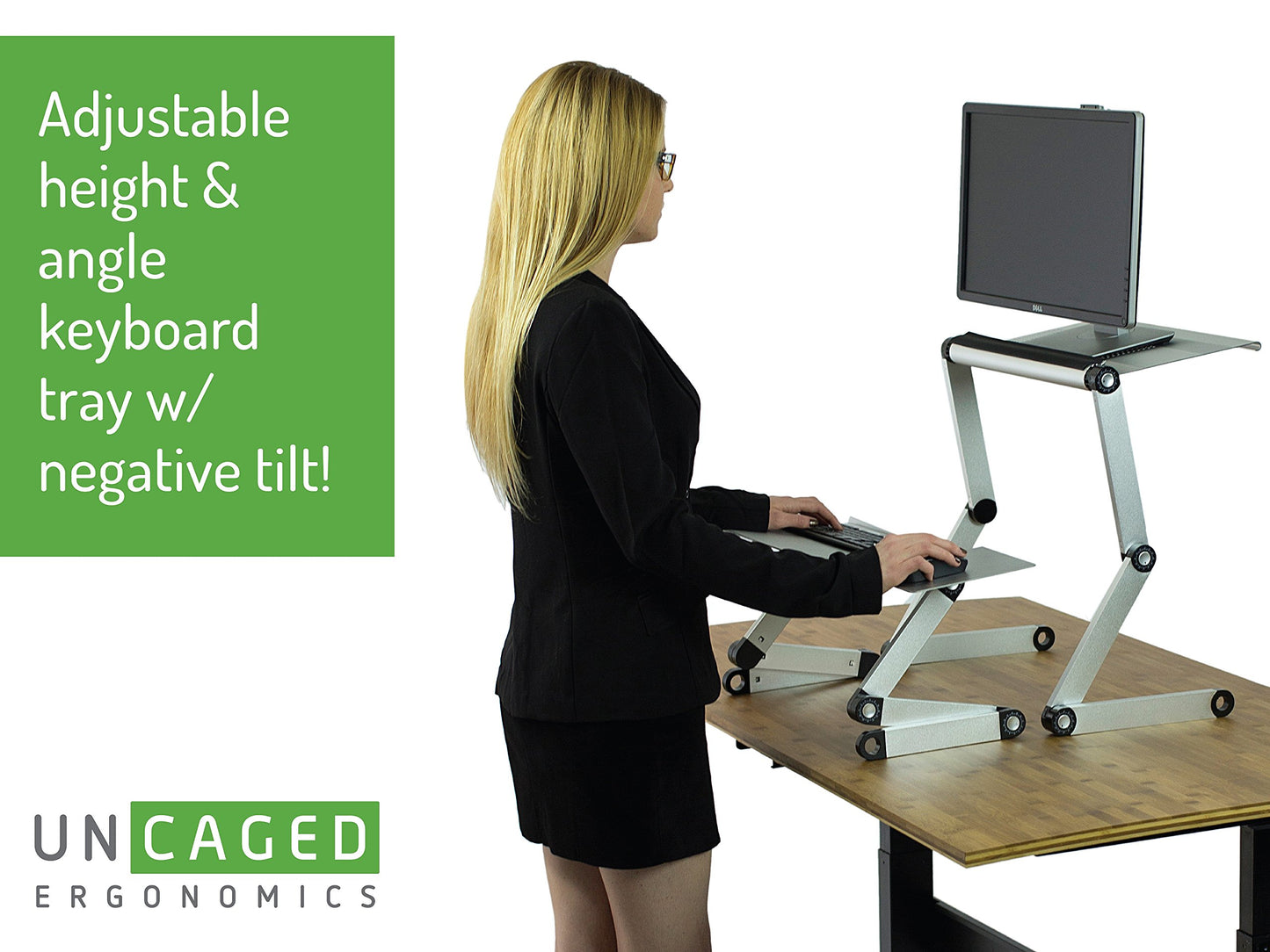 WorkEZ Standing Desk Conversion Kit with 2 fans & 3 usb ports. Perfect Laptop Sit to Stand Converter Ergonomic Adjustable Height & Angle Negative Tilt