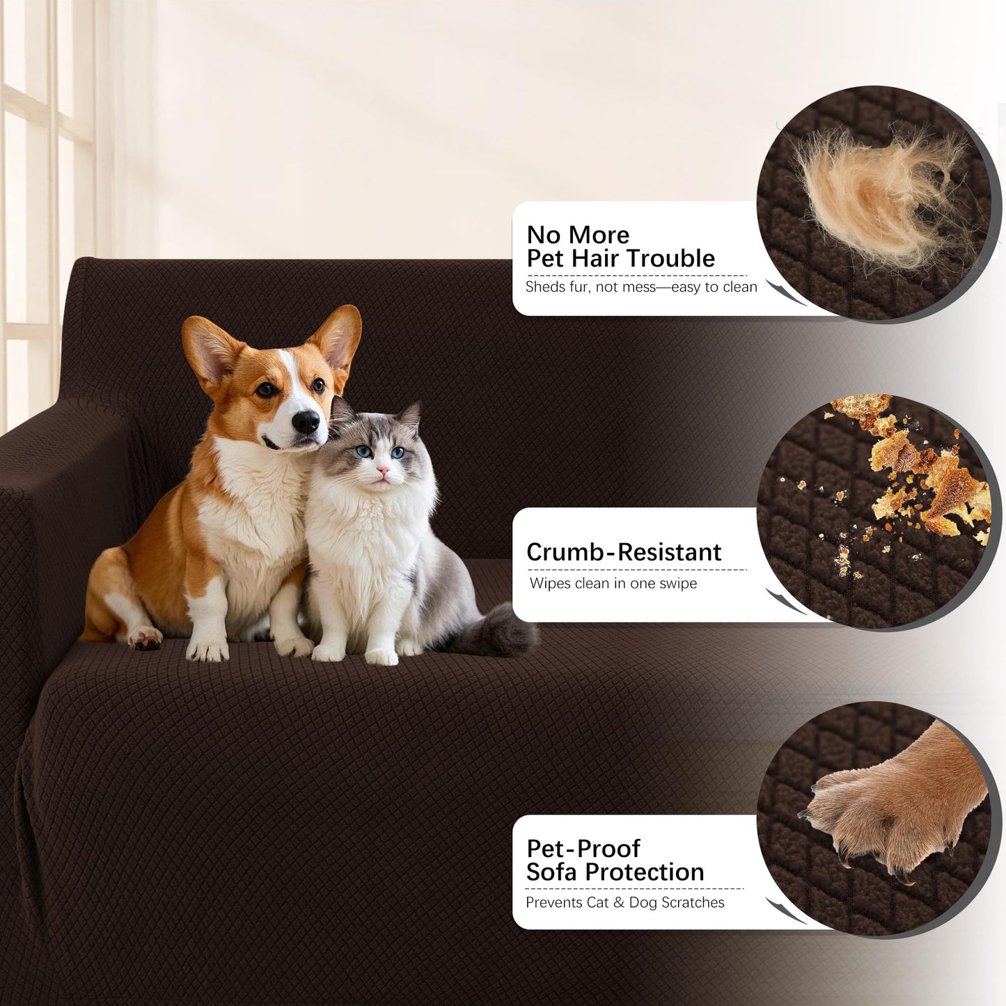 Arfntevss Stretch Sectional Couch Covers L Shaped Corner Sectional Sofa Cover Washable Jacquard Soft Fleece U Shape Sofa Slipcovers Anti Slip Furniture Protector for Dogs Pets (X-Large, Nut Brown)