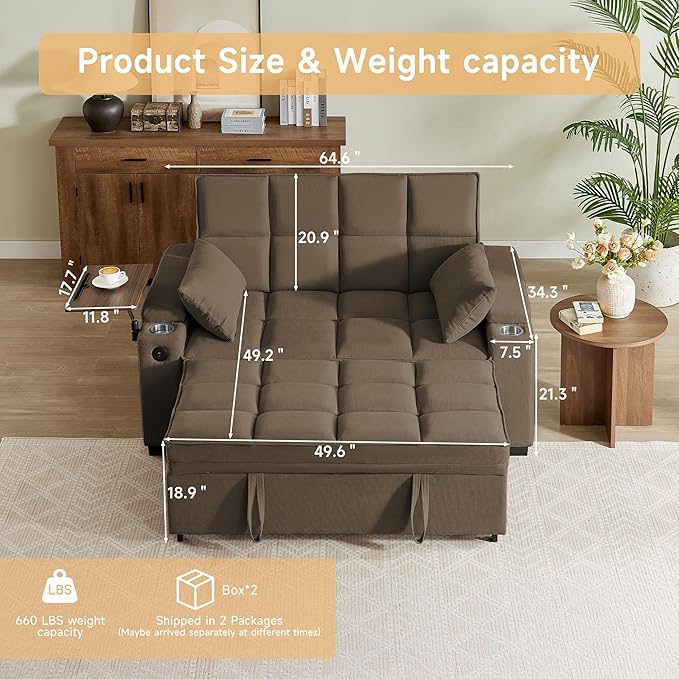 Auvsoce 65'' Convertible Sleeper Sofa Bed