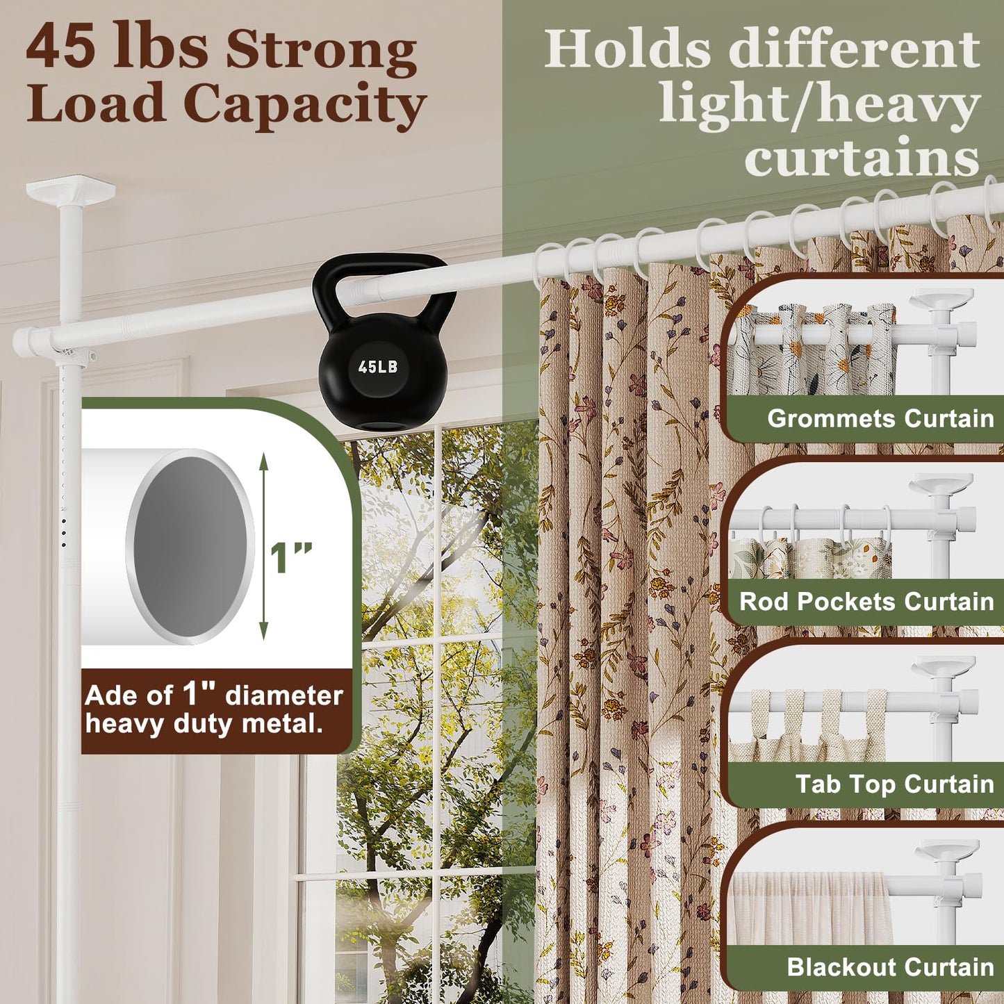 Goovilla Room Divider for Room Separation, Tension Curtain Rods No Drilling, 4-10ft(H) 28-70inch(W) Adjustable Temporary Privacy Wall Divider, Heavy Duty Freestanding Space Partition Separator, White