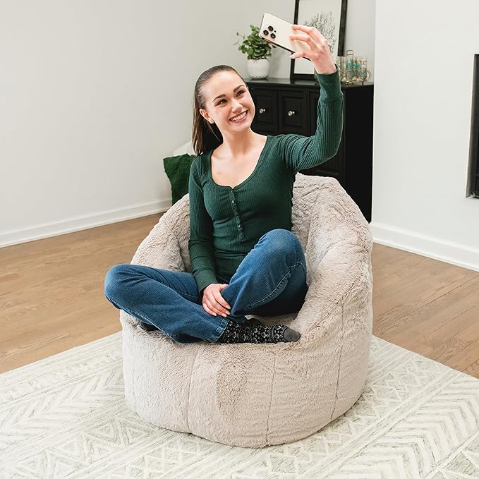 Big Joe Milano Bean Bag Chair for Kids, Ultra-Soft Taupe Plushie Polyester Blend