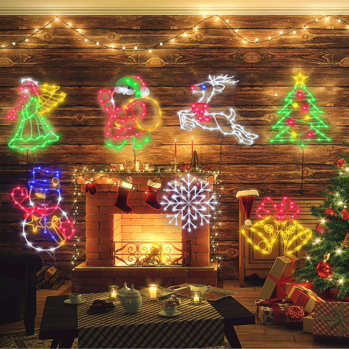 TRWYMZ Christmas Decorations - 16" Christmas Window Silhouette Lights - 4 Pack Colour Lighted Santa & Angel & Snowman & Christmas Tree for Holiday Indoor and Outdoor Wall Door Window Decorate