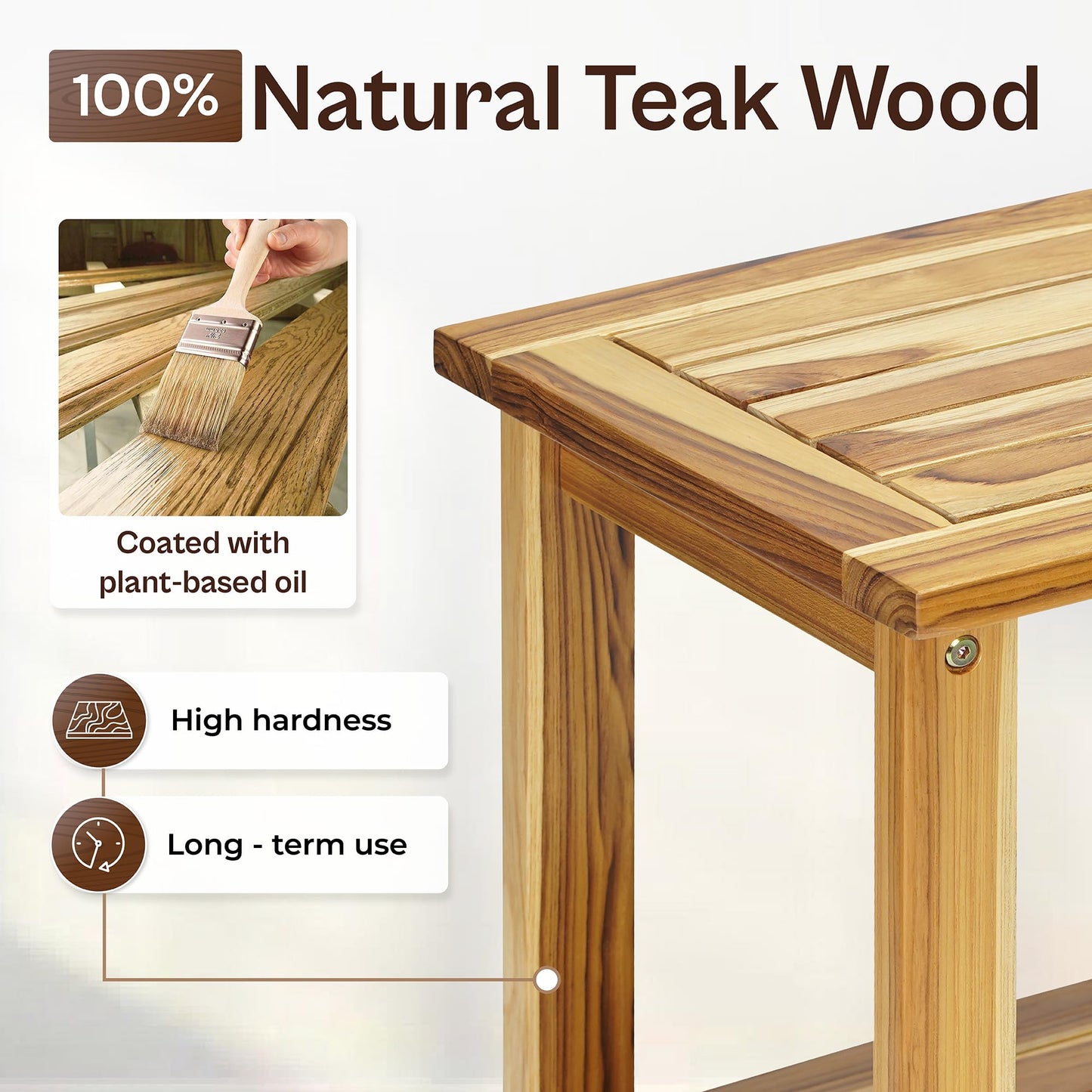 AN68 Adirondack Side Table – Weather-Resistant Rectangular End Table for Patio, Garden, Lawn, or Living Room | Indoor & Outdoor Wood Side Table, Rustic Style (Natural Teak Wood)