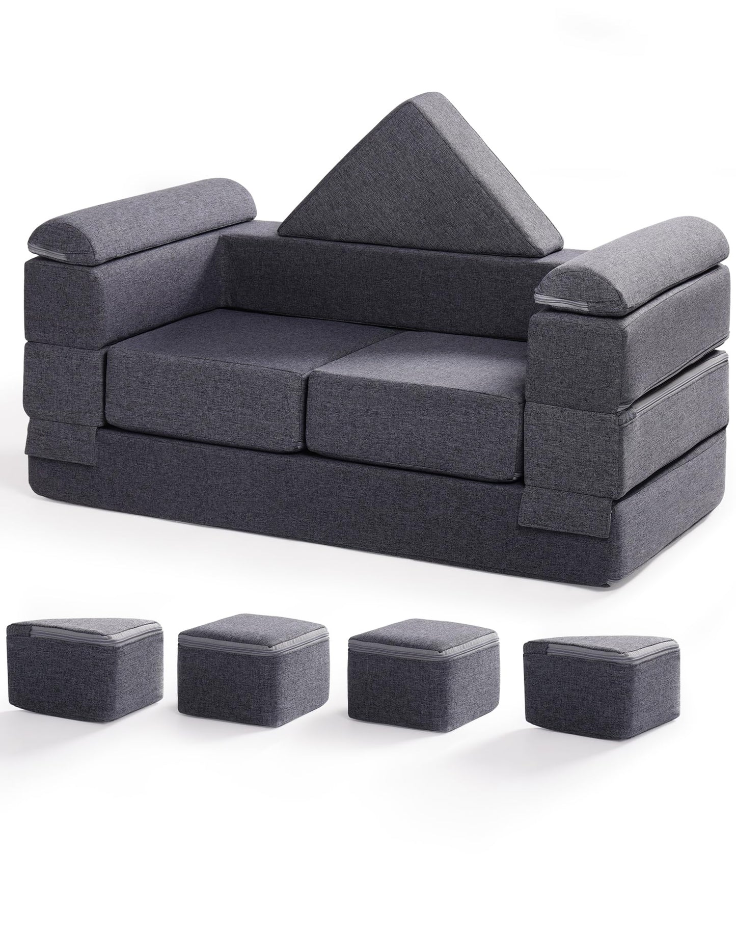 ROBUD Kids Couch, Gray Modular Kids Play Couch, DIY-Style & Washable Toddler Sofa for Playroom, Bedroom, Nursery, WG412