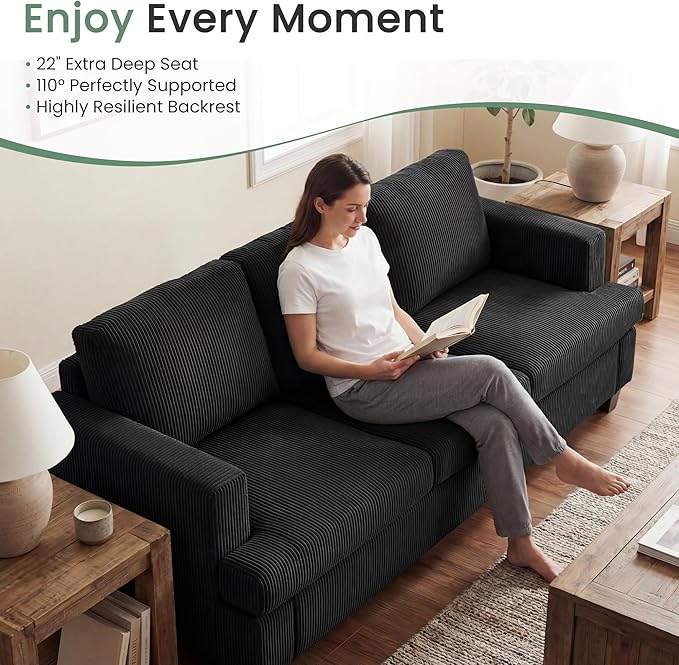 2 Pieces Corduroy Couch Set for Living Room, Deep Seat Floor Couch for Bedroom