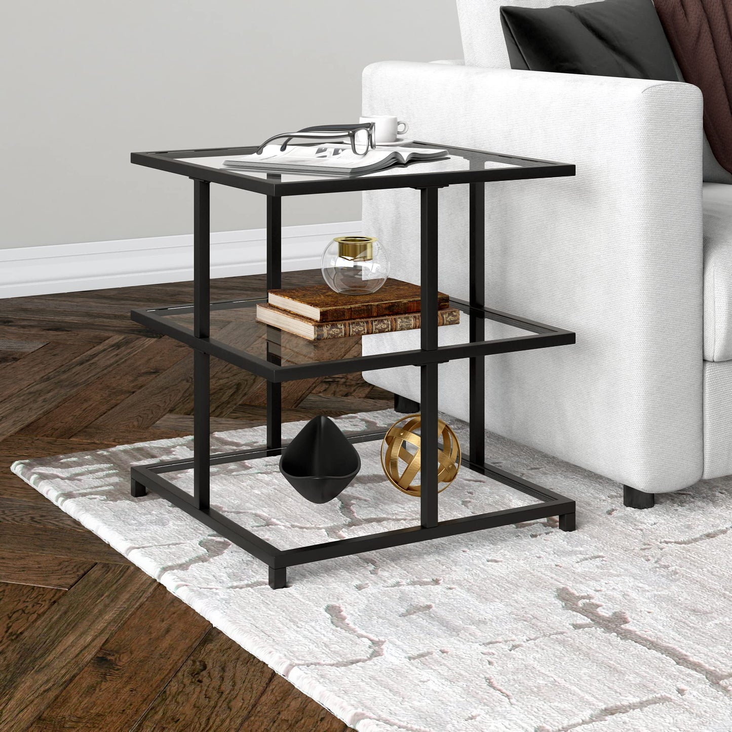 Henn&Hart 22" Wide Square Side Table in Blackened Bronze, for Home, Living Room, Bedroom, Entertainment Room, Office